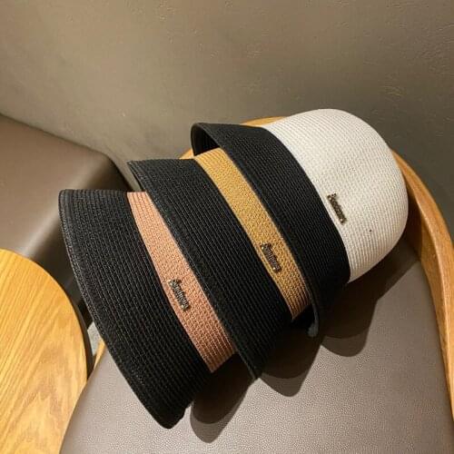 Spring Summer Harajuku Japanese Basin Hat Bucket Hat 2021 New Paper Straw Woven Breathable Two-color Stitching Sun Hat Anti-UV