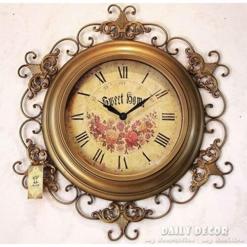 63cm Mute relogio de parede vintage metal luxury antique time wall clock decorative large old wall mounted clock reloj de pared