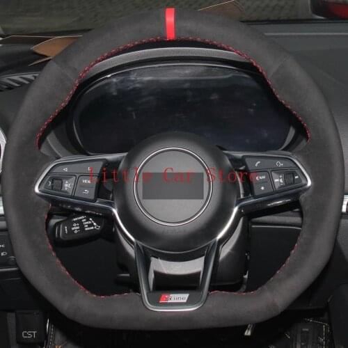 All Black Suede Red Mark Hand-stitched Car Steering Wheel Cover For Audi TT 2017