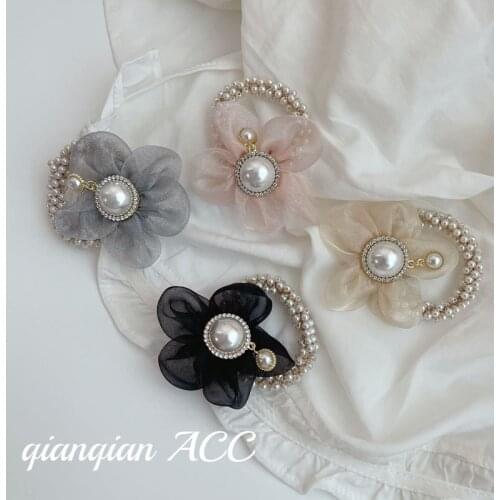 High sense flower niche design pearl hair rope tie hair small fragrance hair ring summer head rope hair accessories women