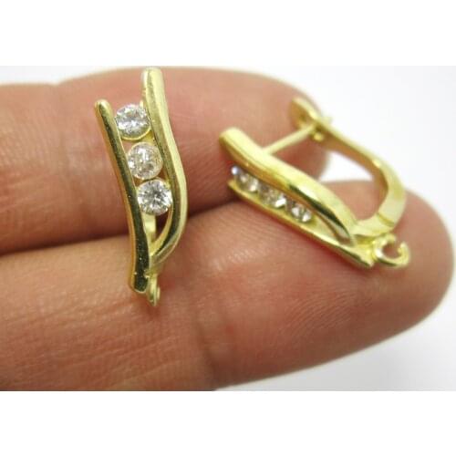 Rhinestone brass leverback 20.5x12.5mm Raw brass Ear hooks with bail Earrings components -6pcs R2009
