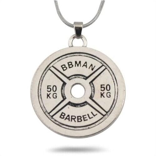 Sporty Jewelry 50KG Barbell Weight Plate Pendants Necklace With Words 'Train Hard' jewelry