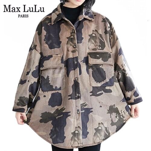 Max LuLu 2019 Korean Corduroy Streetwear Winter Thicken Warm Ladies Quilted Coats Women Casual Printed Jacket Camouflage Clothes