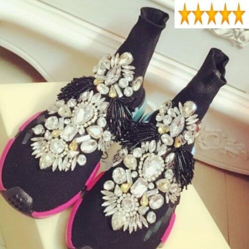 Elasticity Crystal Gem Snow Socks Shoes Womens Mixed Colors Boots Warm Round Toe Slip-On Non-Slip Flat Ankle Boot