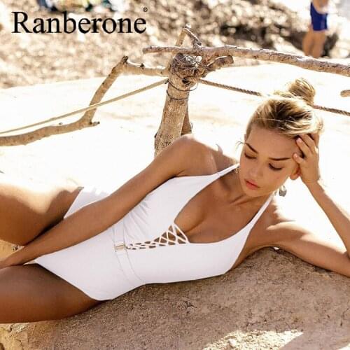 Sexy Lace Up One Piece Swimsuit Fused Solid Halter Swimwear Women High Cut Suit Beach Bandage Bathing Suits Deep V Bodysuits