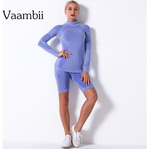 Womens Stripe Fitness Suit 2021 Seamless Sports Kit 2 Piece Sport Suit For Women Long Sleeve Top Shorts Yoga Set Sportswear