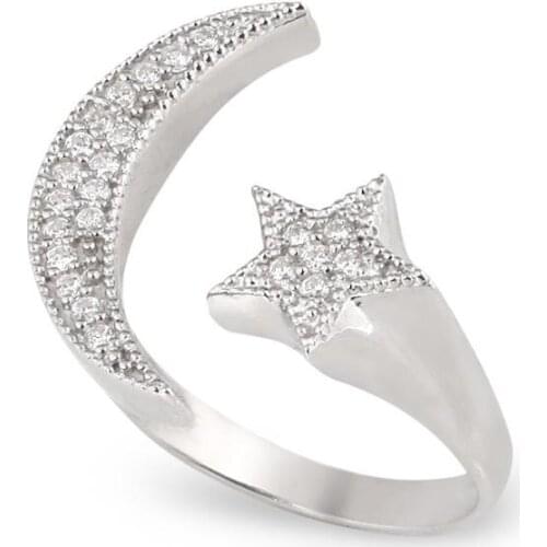 Moon Star Stone Silver Woman Ring nice gift for special days with free shipping