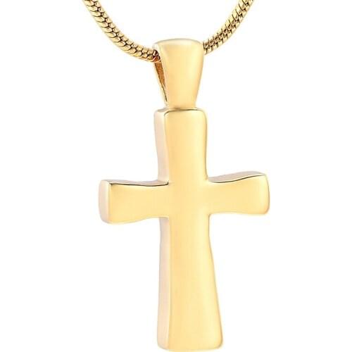 IJD9876 Free Engrave Golden Cross Urn Pendant For Cremation Ashes,Stainless Steel Cremation Cross for Memorial Ashes Holder