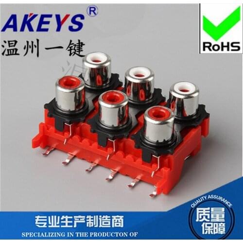 10pcs AV6-8.4-13 RCA lotus socket 6 holes 9 feet Side plug audio input interface Connector AV with core seat