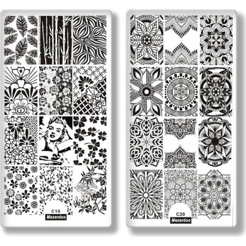 10Pc Nail Stamping Template Creative Geometry Style Rectangle Stamp Image Plate Lace Skull Geometric Pattern Nail Stamping Tools