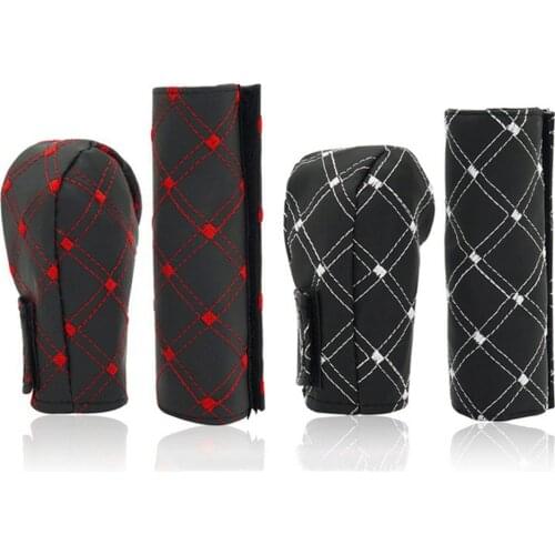 2pcs/5pcs/set Faux Leather Car Hand Brake Block Case Gear Shift Knob Case Cover Collars Cover Review Mirror Protective Kits