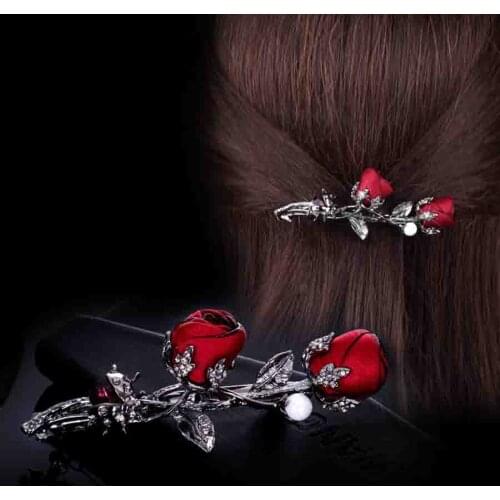 2018 Fashion Hair Jewelry New Korean Crystal Pearl Rose Hairpin Vintage Metal Accessoire Mariage Bridal Hair Clip For Women Girl