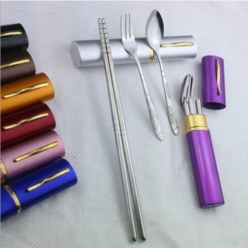 3pcs/set Creative Portable 304 Stainless Steel Dinnerware Set With Container Kids School Picnic Tableware Set KV 084