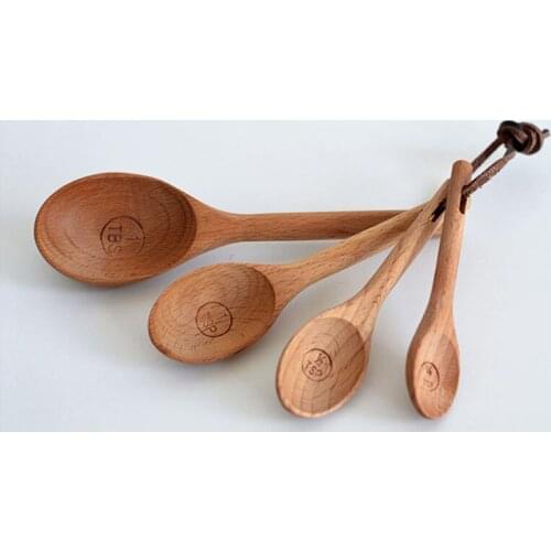 4Pcs/Set Zakka Style Beech Wood Measuring Spoons Set Kitchen Cook Tea Measuring Spoon Wooden Baking Tool ZA6156