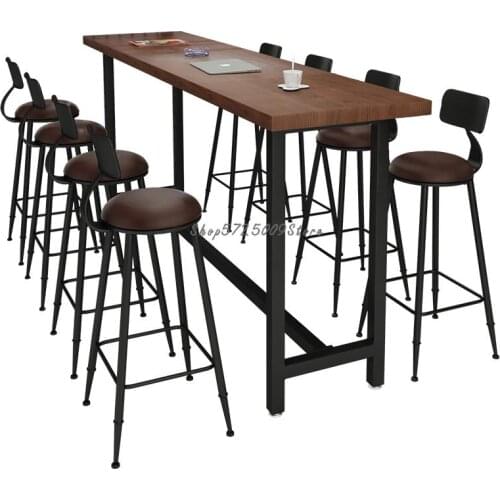 Solid Wood Bar Chair Bar High Chair Milk Tea Shop Table Chair Simple Modern Bar Table Chair High Chair Iron Chair