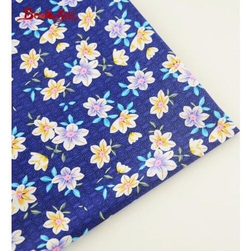 Booksew 100% Cotton Poplin Fabric Flower Design Tissue Tecido Blue Sewing Material Home Textile For Dress Clothing Craft Shirt