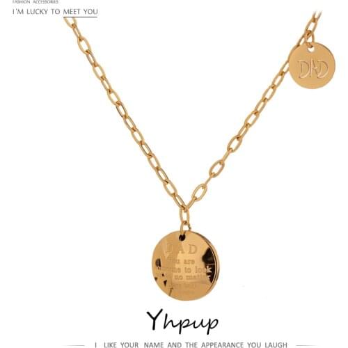Yhpup 2021 Stainless Steel Chain Choker Necklace Trendy Round Metal Pendant Necklace 18 K Plated Jewelry Boucle D'Oreille Femme