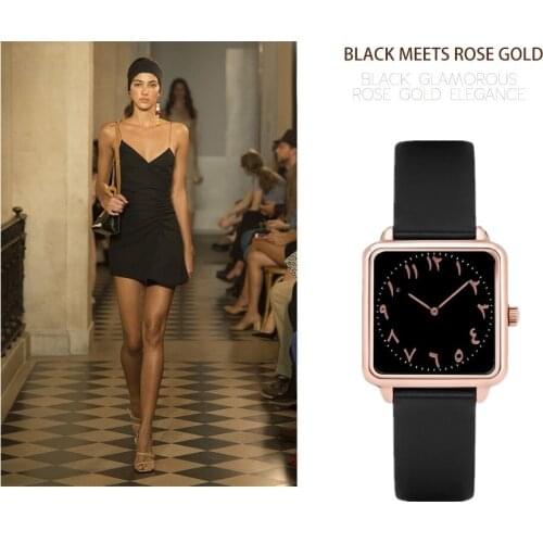 Womens Fashion Watches Ladies Clock Rose Gold Square Dial Leather Watchband Casual Wristwatch Gift for Women montre femme