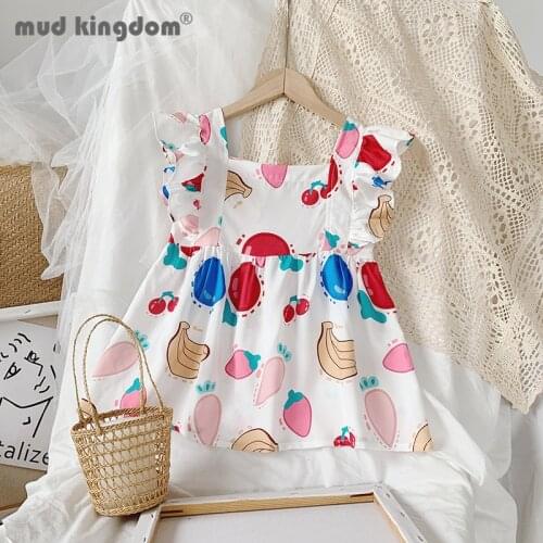 Mudkingdom Girl Sundress Dress Print Fruit Bow Square Collar Ball Gown Princess Dresses Baby Girl Summer Cute Children Clothing