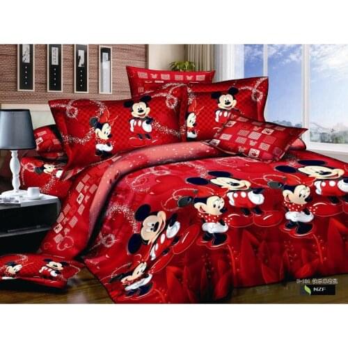 Disney Mickey Mouse Design Red Festive Duvet Bed Cover Pillowcase Bedding Set Children Adult Bedroom Decoration Home Fabric