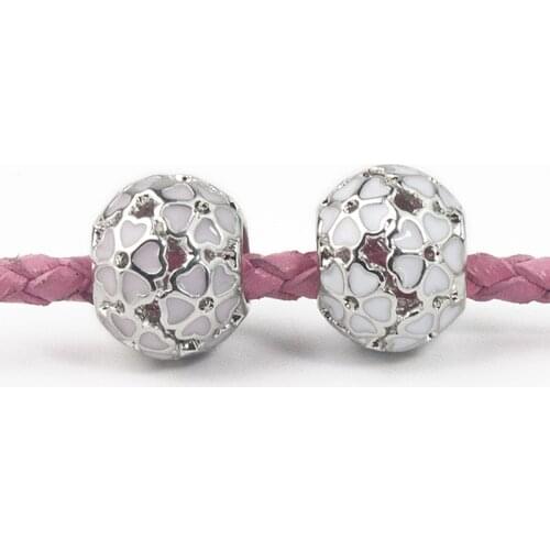 Pink Enamel Flower Bead European Beads Fit Charm Bracelets necklaces pendants