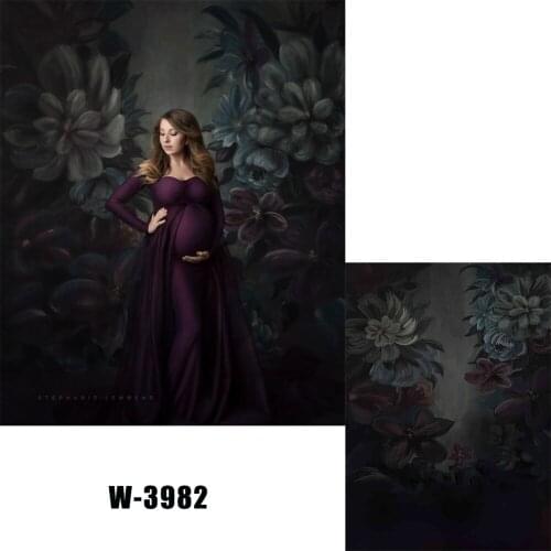 Dark Blue Giant Flowers Backdrop Watercolor Oil Painting Floral Background mothers Day Banner Baby Photo Portrait Photoshoot