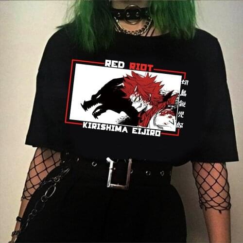 Janpanese Anime My Hero Academia Kirishima Eijiro Red Riot Printed Short Sleeve T Shirt Tops