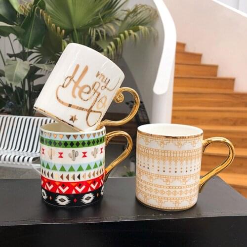 Totem Mosaic Geometric Flamingo 350ml Ceramic Coffee Cup Coffee Cup Golden Breakfast Milk Cup Couple Creative Gift