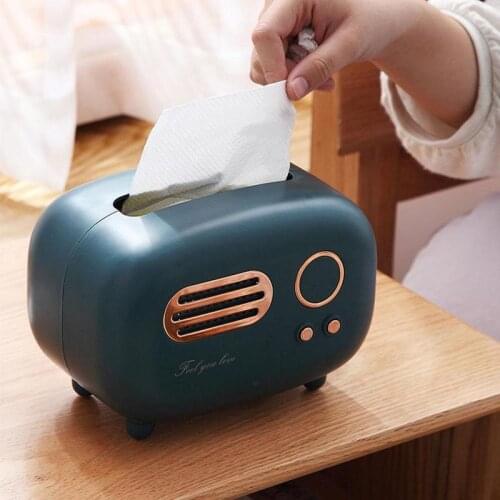Retro Radio Model Tissue Box Desktop Paper Holder Towel Storage Napkin Case Organizer Ornament Craft Wet Wipes Decoration