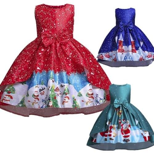 Santa Claus New Year Costume For Girl Snowflake Bow Dress Children Clothing Sweater Christmas Princess Tutu Dress 4-10 Yrs