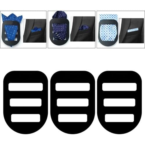3Pack Pocket Square Holder Keeper Handkerchief For Men Accessory Black