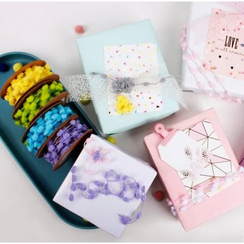 Christmas Gift Wrapping Ribbons PomPom Ball Fine Wire Edge Gift Box DIY Festival Decoration Ribbon
