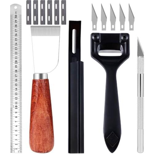 LMDZ Leather Craft Skiving Edge Skiver Tool Handle Knife 30cm Stainless Steel Ruler Leather Craft Handwork DIY Tool for Thinning