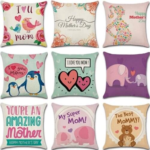 Fashion Cute Cartoon Super Mama Cushion Cover Linen 45*45cm Decor Mom Pillow Case for Sofa Home Super Mother Pillowcase