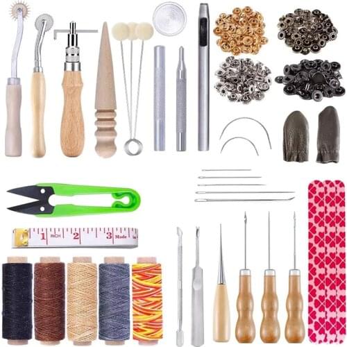 KAOBUY 73PCS Leather Tools Kit With Waxed Thread, Sewing Needles, Adjustable Stitching Groover, Leather Snap Fasteners Kit