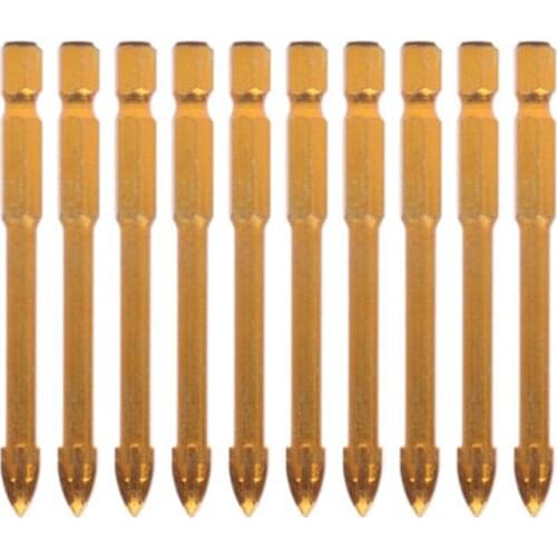 10Pcs Cross Hex Tile Drill Bit Set Tungsten Steel Marble Glass Brick Concrete Twist Drill Bit Wood Metal Plastic Hole Opener 6mm