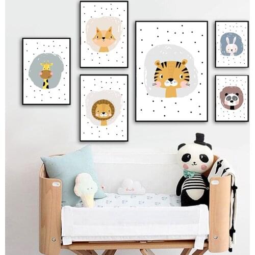 Lion Tiger Panda Deer Squirrel Rhinoceros Rabbit Bear Wall Art Poster Animal Prints Baby Nursery Canvas Painting Kids Room Decor