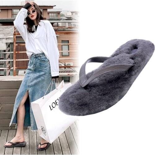 New lady Fur-in-one Herringbone Slippers for Women 2019 New Spring Fur Slippers for Home Fashion Wool Slippers