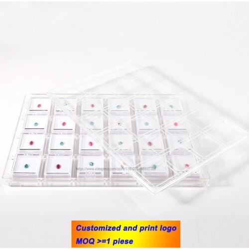 Newest Clear Acrylic 24 Cells Gem Display Tray Jewelry Storage Box Diamond Holder Gemstone Showing Case With Cover
