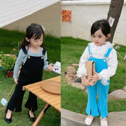 2021 New Stlye Girls Boys Ruffles Overalls Autumn Cotton Fashion Kids Pants 2-8t MY984