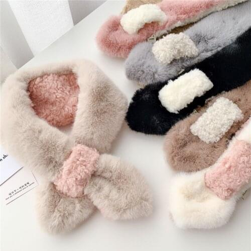 New Dual-Color Patchwork Cross Plush Scarf Women Autumn Winter Cute Wild Scarf Internet Celebrity Neck Protection Fur Collar