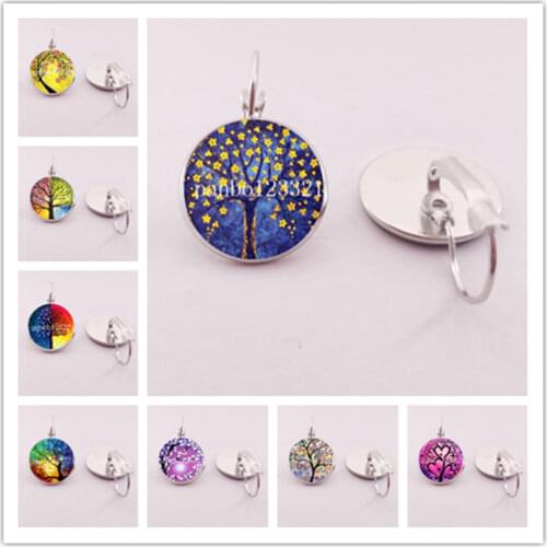 New colorful tree of life beauty glass cabochon earrings ring set pendant earrings gift