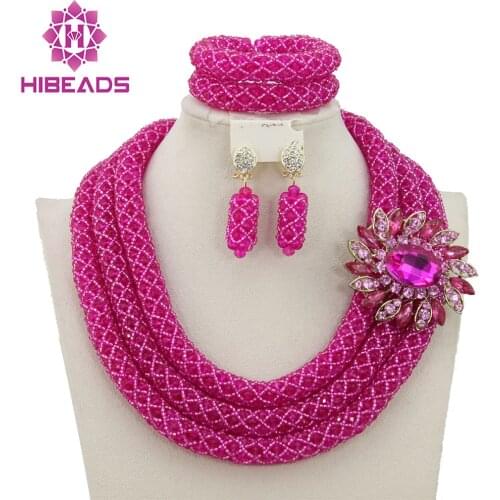 Charming Fuchsia Pink Nigerian Wedding Jewelry Set Indian Bride Gift Costume Jewelry Set Hot Free Shipping WB178