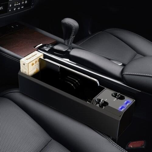 Car Seat Gap Organizer with Fast Charging Car Storage Box Universal Car Organizer with Cable for IOS/Type C/Micro Cup Holder