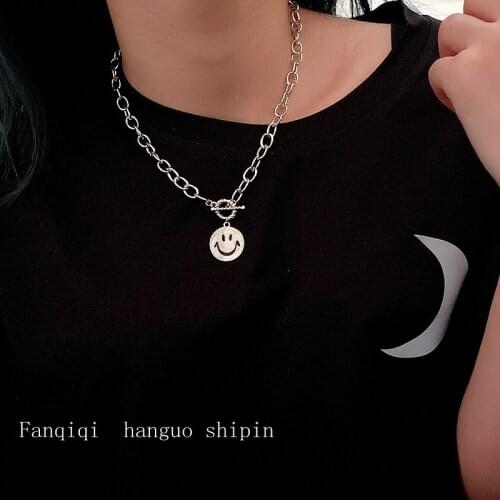 Fashion Sliver Color Hip Hop Necklace For Women Men Jewelry Punk Happy Smiling Face Pendant Necklace Accessories