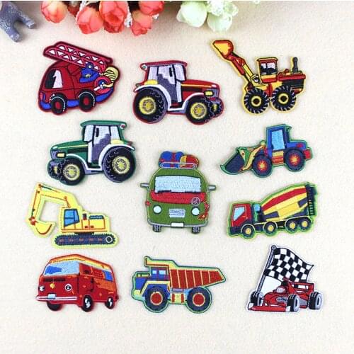 3D handmade cute Forklift Excavator cars patches for children clothes iron on patch Embroidery sticks