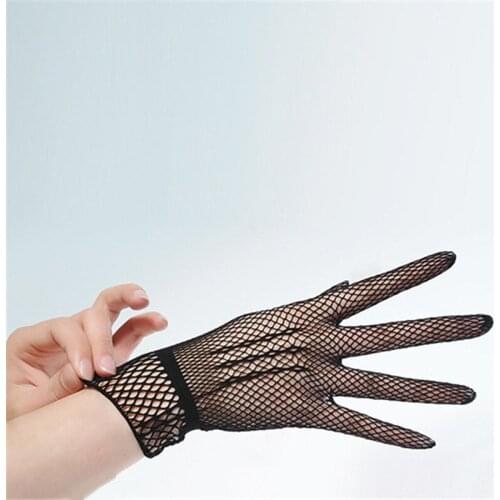 New Summer Gloves Women Sexy Lace Mesh Fishnet Black Drivng Gloves Anti Uv Sunscreen Full Finger Elegant Lady Dance Gloves