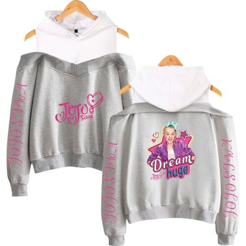 Popular JOJO SIWA Hoodie New Gray and white Off-the-shoulder hoodies Casual Women girls Sexy Lecky Sling Sweatshirts Hooded