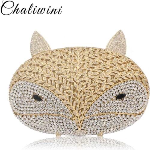 Luxury Crystal Evening Bag Animal Fox Diamond Party Purse Pochette Soiree Women Chain Handbags wedding Bag Day Clutches