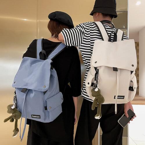 High Capacity Mens Backpack for Laptop School Backpacks for Teenagers Travel Bag Fashion Couple Schoolbags with Frog Pendant